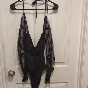Black Sheer Sleeve Bodysuit